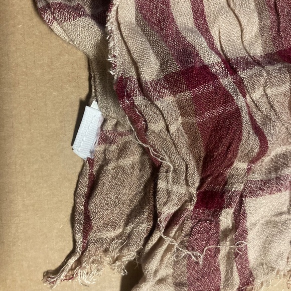 🩵 Cotton Linen Scarf Burgundy & Tan 54 Inch - Picture 9 of 11